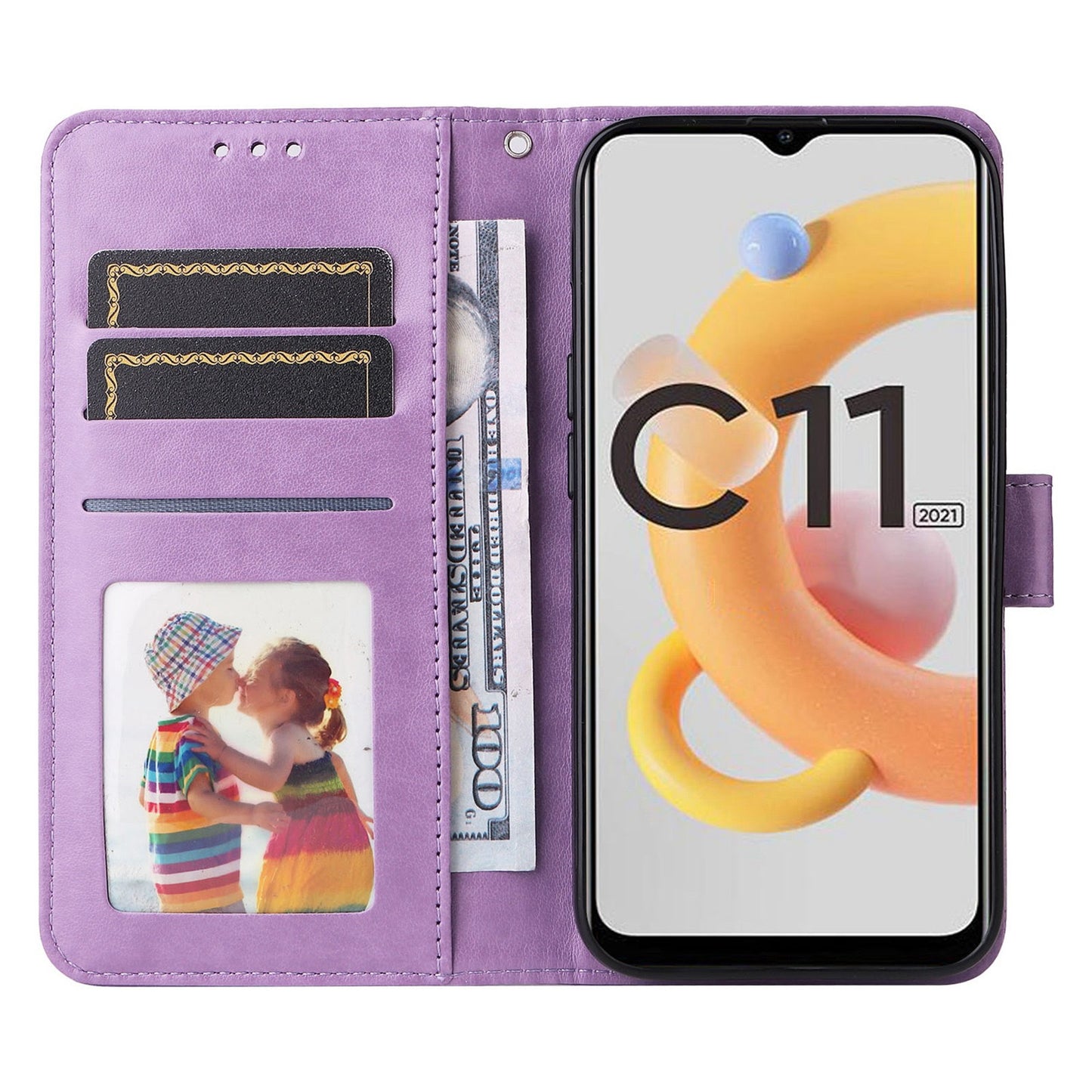 Realme C20 Sunflower Embossed Leather Wallet Phone Case with Kickstand and Card Holder