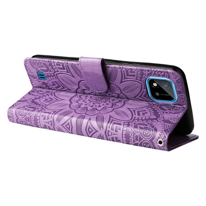 Realme C20 Sunflower Embossed Leather Wallet Phone Case with Kickstand and Card Holder