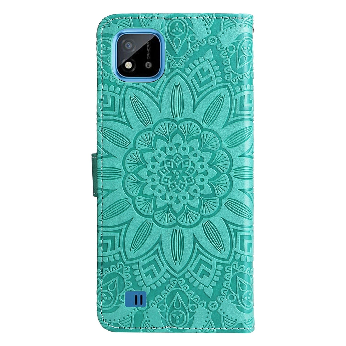 Realme C20 Sunflower Embossed Leather Wallet Phone Case with Kickstand and Card Holder