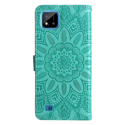 Realme C20 Sunflower Embossed Leather Wallet Phone Case with Kickstand and Card Holder