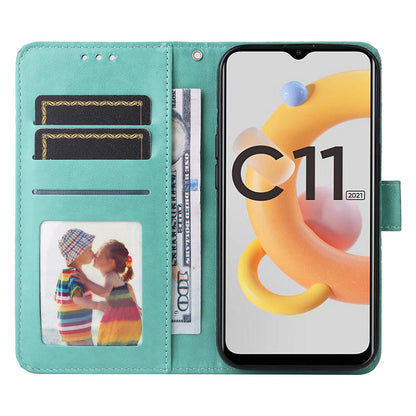 Realme C20 Sunflower Embossed Leather Wallet Phone Case with Kickstand and Card Holder