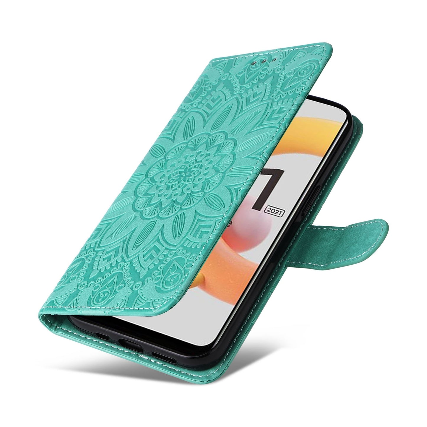 Realme C11 2021 Sunflower Embossed Leather Wallet Phone Case with Kickstand and Card Holder