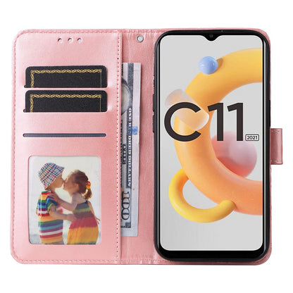 Realme C20 Sunflower Embossed Leather Wallet Phone Case with Kickstand and Card Holder