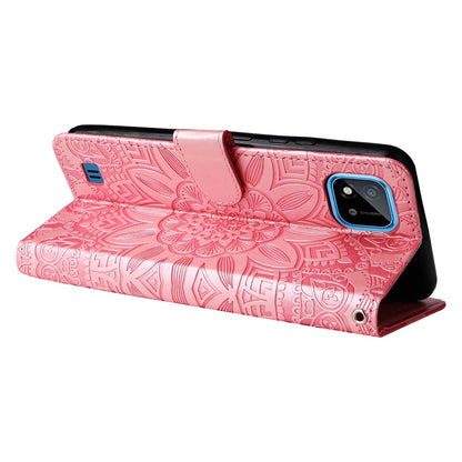 Realme C11 2021 Sunflower Embossed Leather Wallet Phone Case with Kickstand and Card Holder