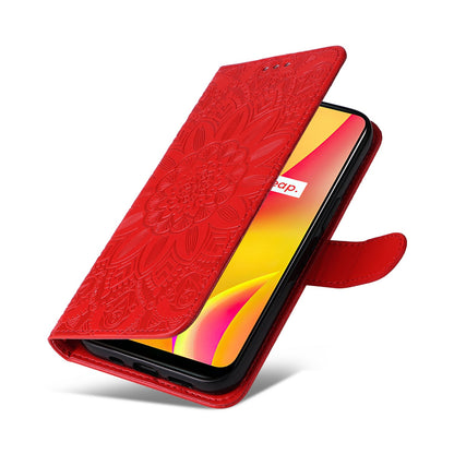 Realme C15 Sunflower Embossed Leather Wallet Phone Case with Kickstand and Card Holder