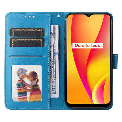 Realme C25 Sunflower Embossed Leather Wallet Phone Case with Kickstand and Card Holder