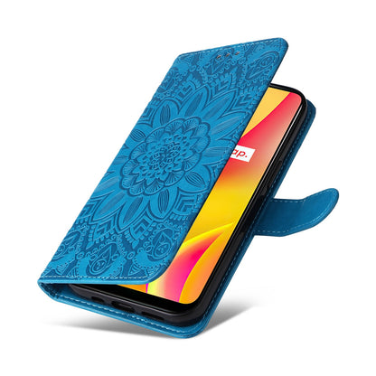 Realme C12 Sunflower Embossed Leather Wallet Phone Case with Kickstand and Card Holder