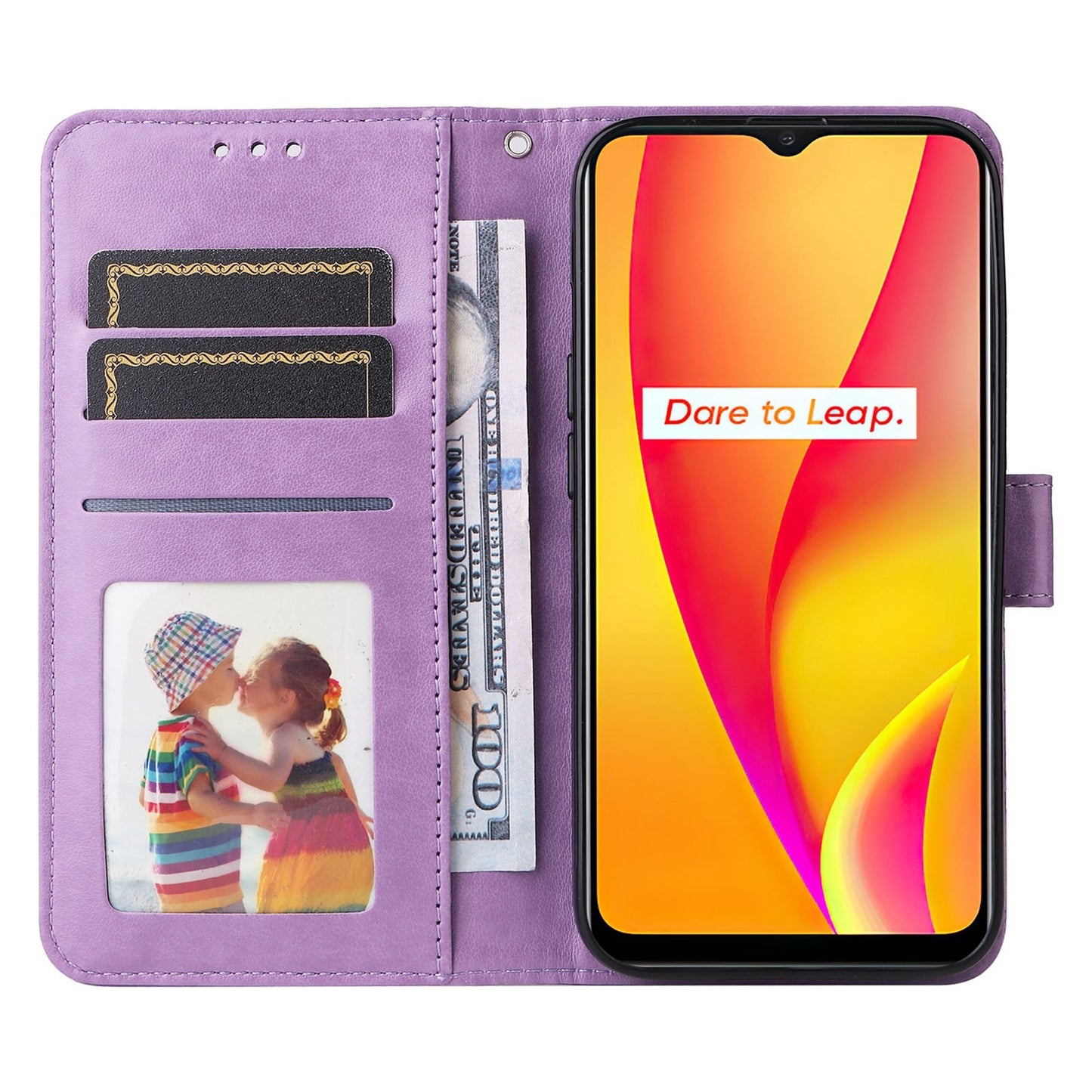 Realme C25 Sunflower Embossed Leather Wallet Phone Case with Kickstand and Card Holder