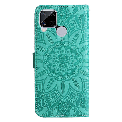 Realme C15 Sunflower Embossed Leather Wallet Phone Case with Kickstand and Card Holder