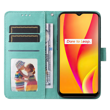 Realme C25 Sunflower Embossed Leather Wallet Phone Case with Kickstand and Card Holder