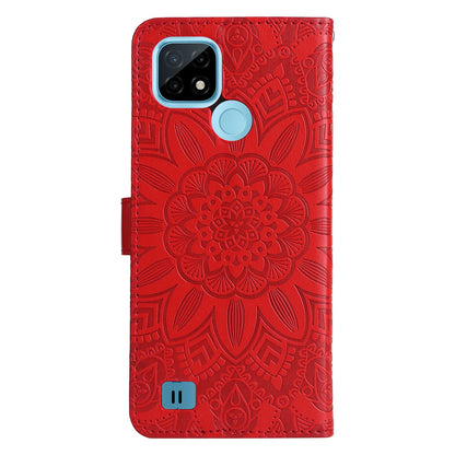 Realme C21Y Sunflower Embossed Leather Wallet Phone Case with Kickstand and Card Holder