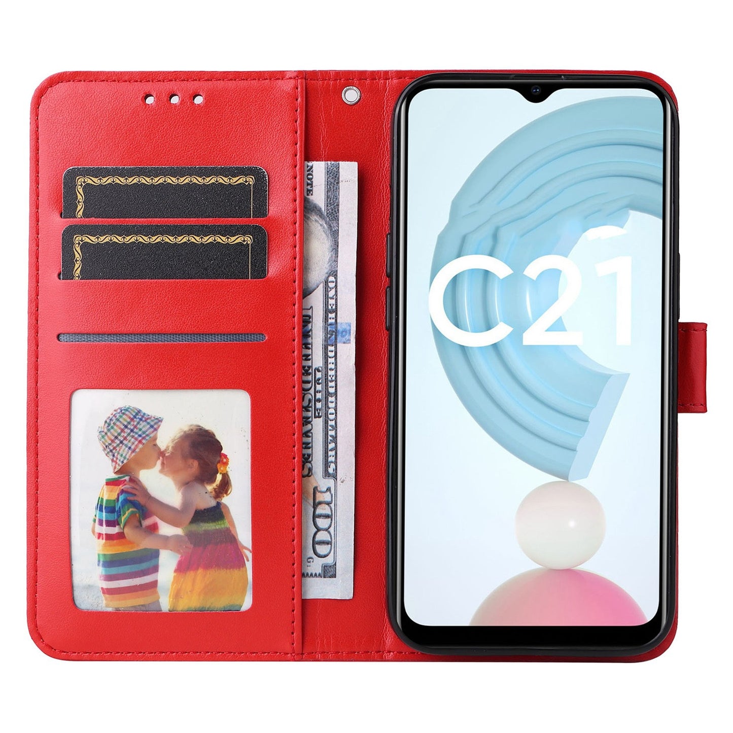 Realme C21Y Sunflower Embossed Leather Wallet Phone Case with Kickstand and Card Holder