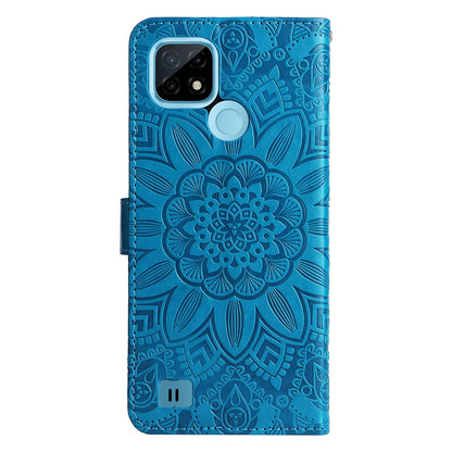 Realme C21 Sunflower Embossed Leather Wallet Phone Case with Kickstand and Card Holder