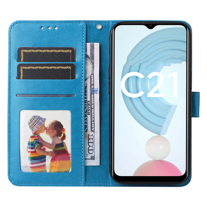 Realme C21 Sunflower Embossed Leather Wallet Phone Case with Kickstand and Card Holder
