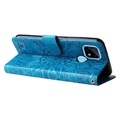 Realme C21 Sunflower Embossed Leather Wallet Phone Case with Kickstand and Card Holder
