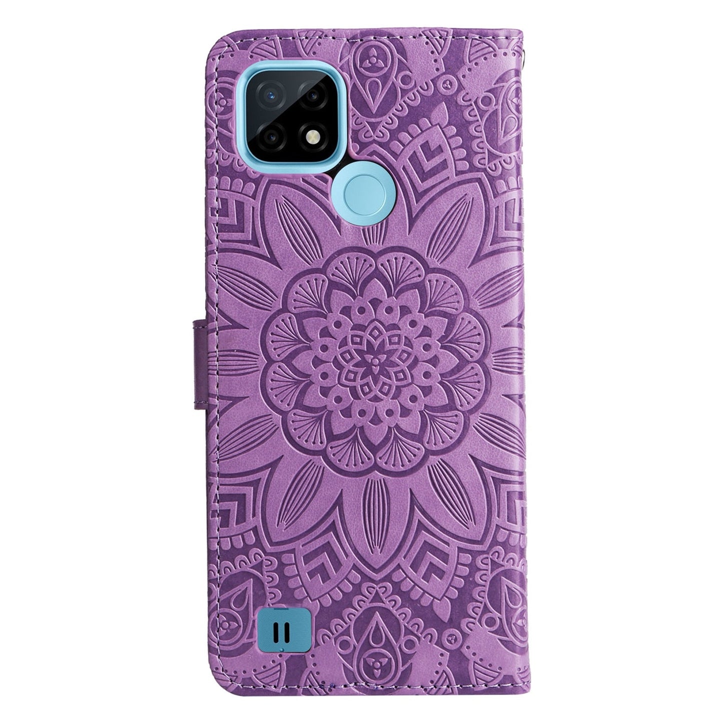 Realme C21 Sunflower Embossed Leather Wallet Phone Case with Kickstand and Card Holder