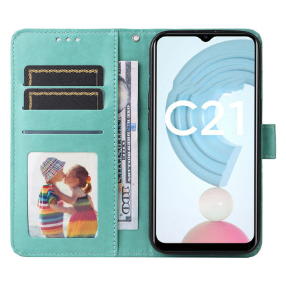 Realme C21 Sunflower Embossed Leather Wallet Phone Case with Kickstand and Card Holder