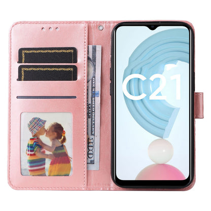 Realme C21Y Sunflower Embossed Leather Wallet Phone Case with Kickstand and Card Holder