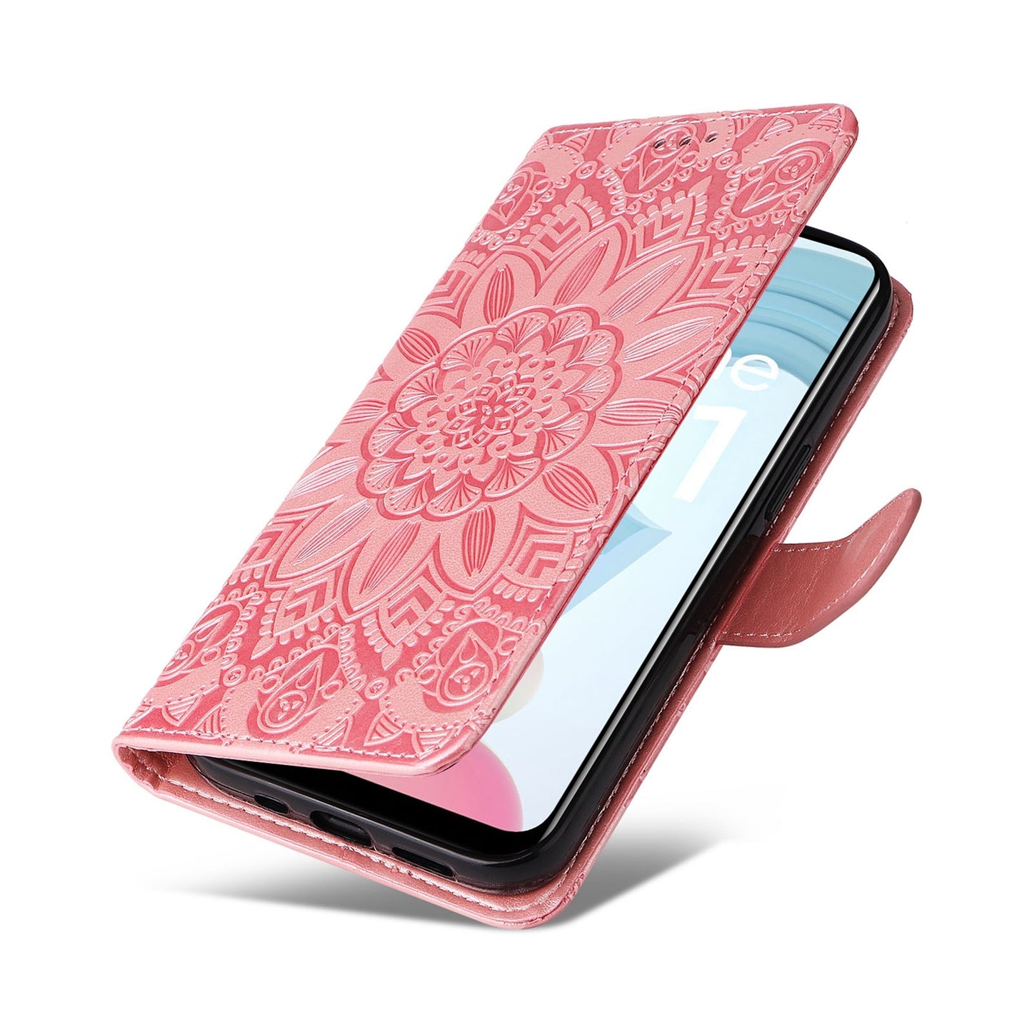 Realme C21 Sunflower Embossed Leather Wallet Phone Case with Kickstand and Card Holder