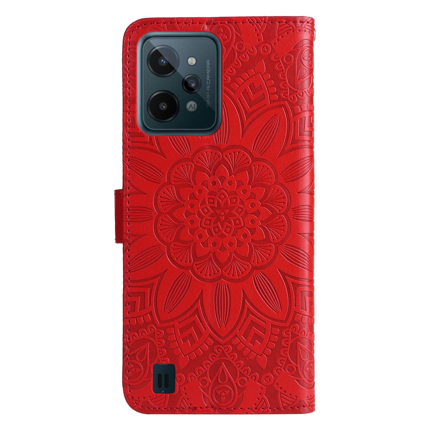 Realme C31 Sunflower Embossed Leather Wallet Phone Case with Kickstand and Card Holder