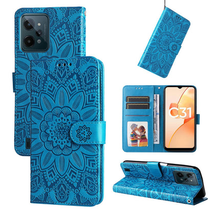 Realme C31 Sunflower Embossed Leather Wallet Phone Case with Kickstand and Card Holder