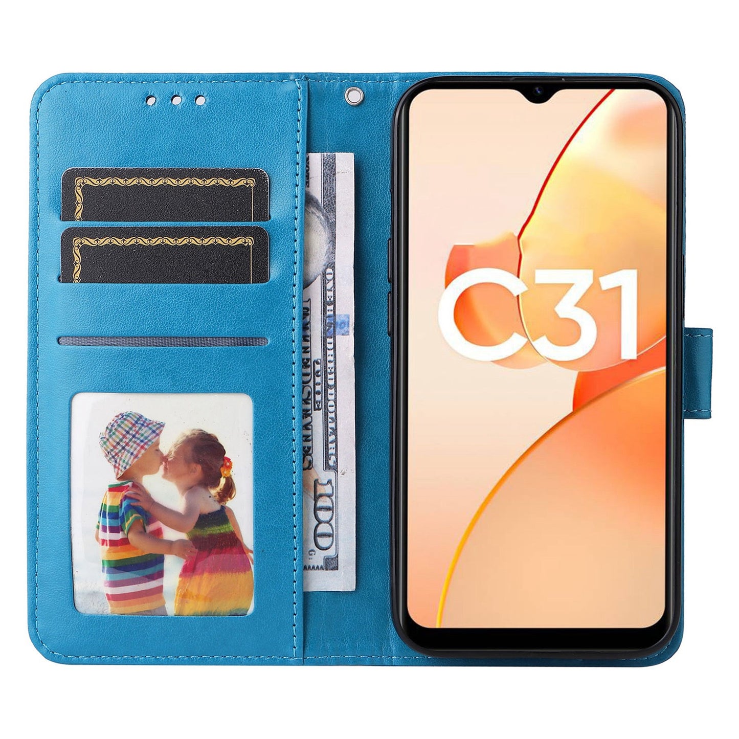 Realme C31 Sunflower Embossed Leather Wallet Phone Case with Kickstand and Card Holder