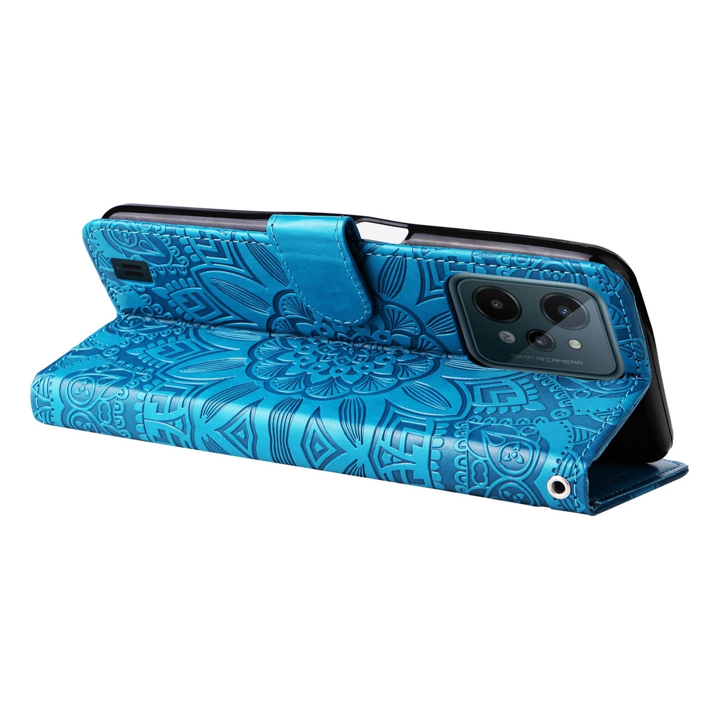 Realme C31 Sunflower Embossed Leather Wallet Phone Case with Kickstand and Card Holder