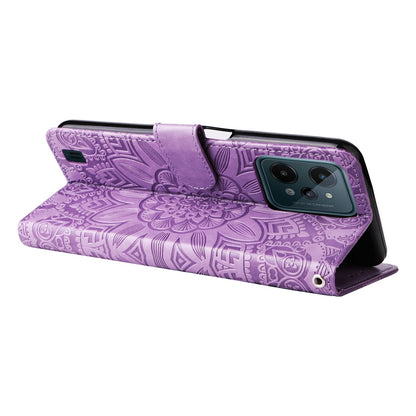 Realme C31 Sunflower Embossed Leather Wallet Phone Case with Kickstand and Card Holder