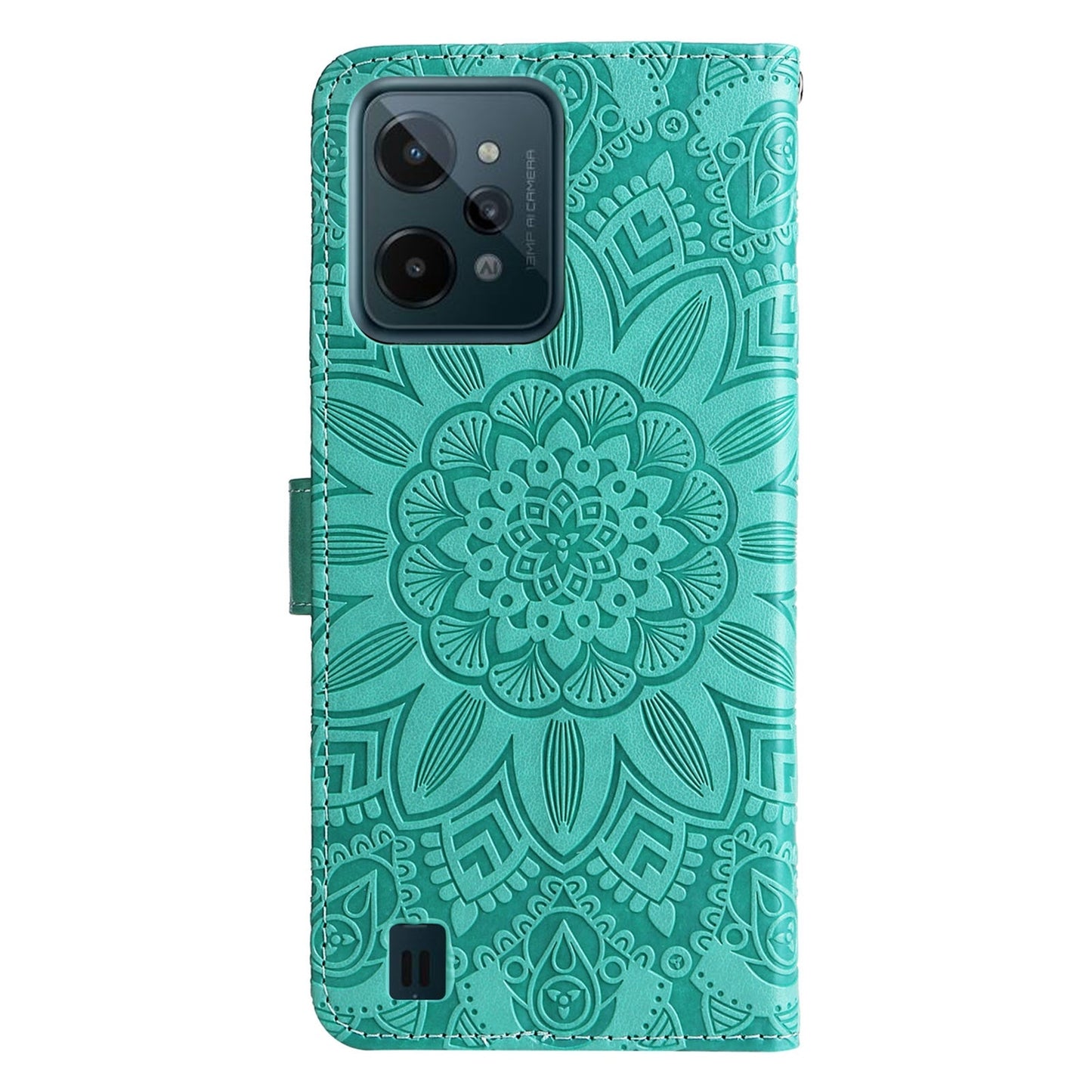 Realme C31 Sunflower Embossed Leather Wallet Phone Case with Kickstand and Card Holder