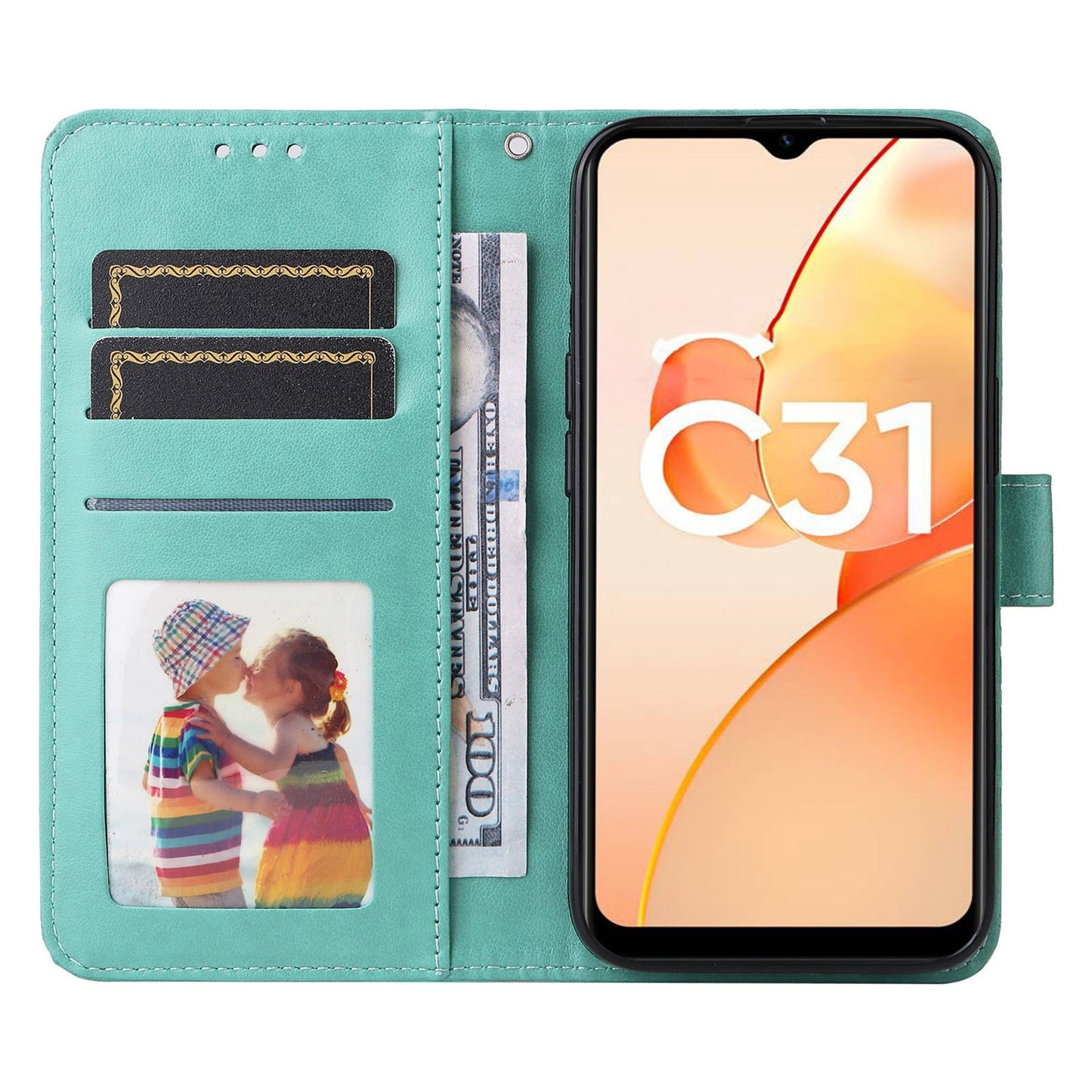 Realme C31 Sunflower Embossed Leather Wallet Phone Case with Kickstand and Card Holder