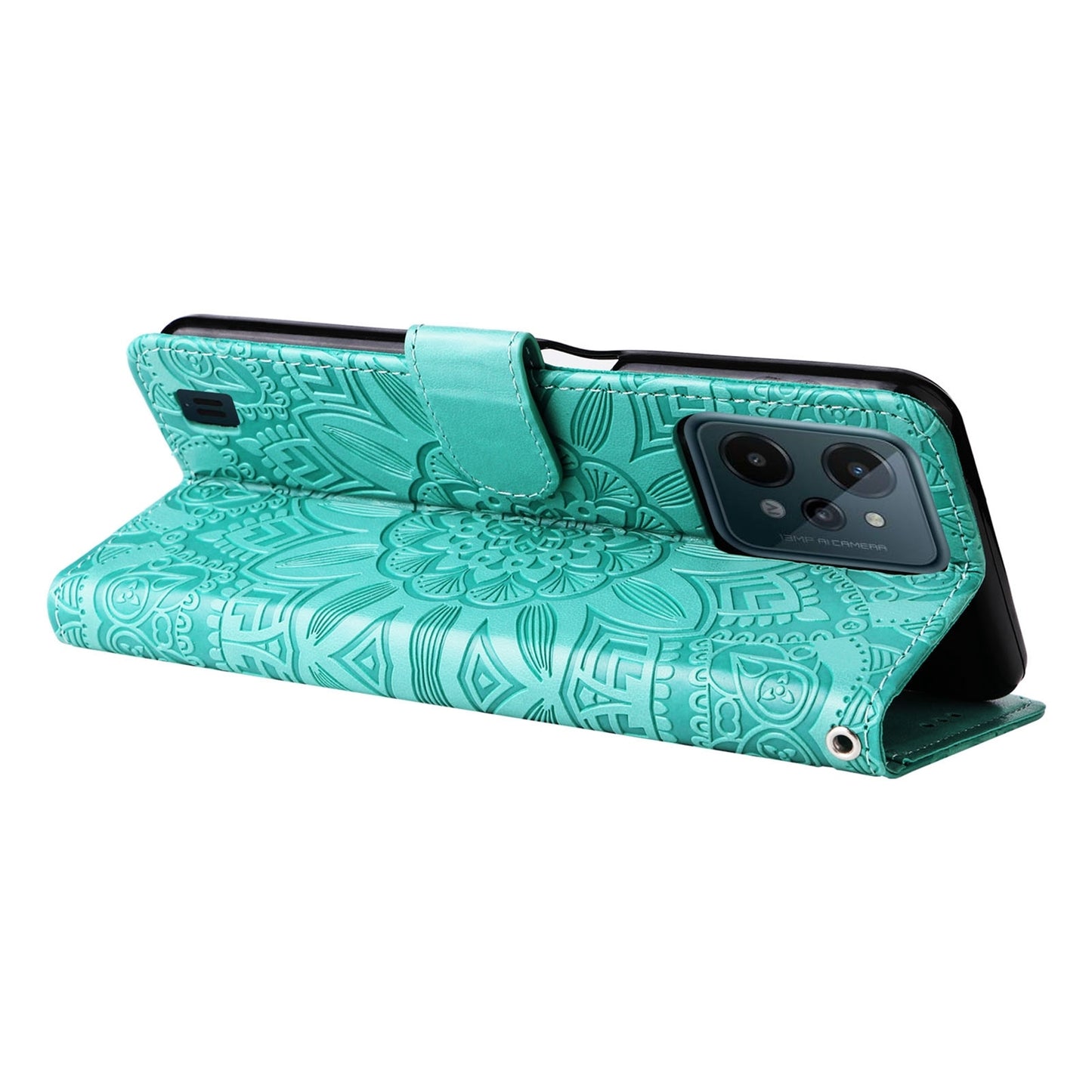 Realme C31 Sunflower Embossed Leather Wallet Phone Case with Kickstand and Card Holder