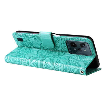 Realme C31 Sunflower Embossed Leather Wallet Phone Case with Kickstand and Card Holder