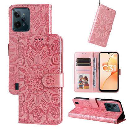Realme C31 Sunflower Embossed Leather Wallet Phone Case with Kickstand and Card Holder