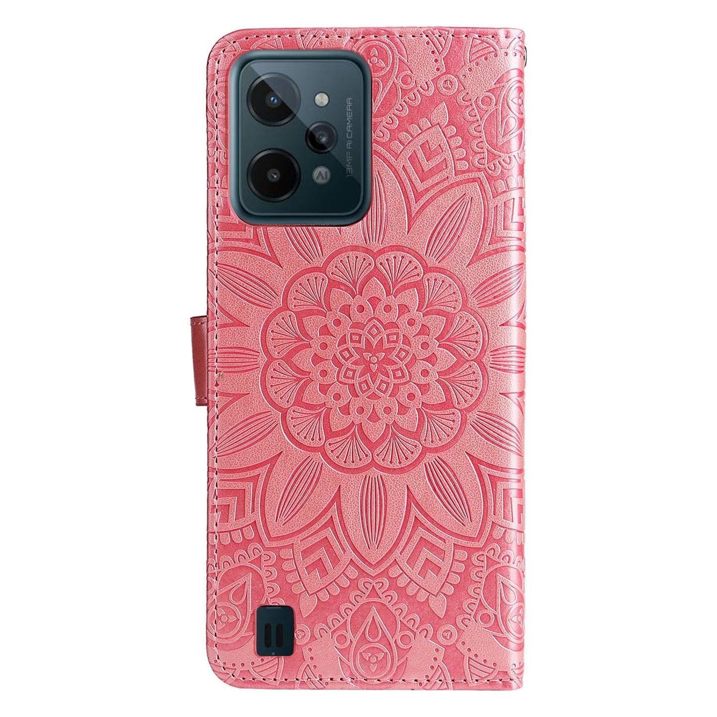 Realme C31 Sunflower Embossed Leather Wallet Phone Case with Kickstand and Card Holder