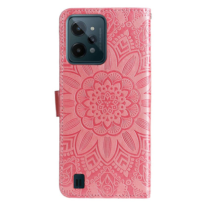 Realme C31 Sunflower Embossed Leather Wallet Phone Case with Kickstand and Card Holder