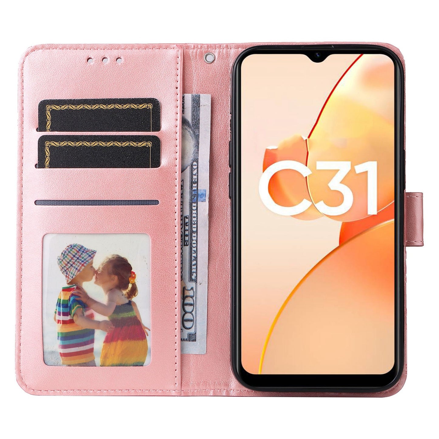 Realme C31 Sunflower Embossed Leather Wallet Phone Case with Kickstand and Card Holder