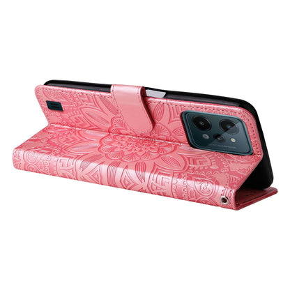 Realme C31 Sunflower Embossed Leather Wallet Phone Case with Kickstand and Card Holder