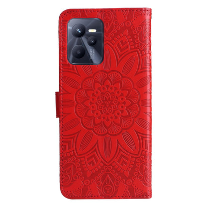 Realme C35 4G Sunflower Embossed Leather Wallet Phone Case with Kickstand and Card Holder