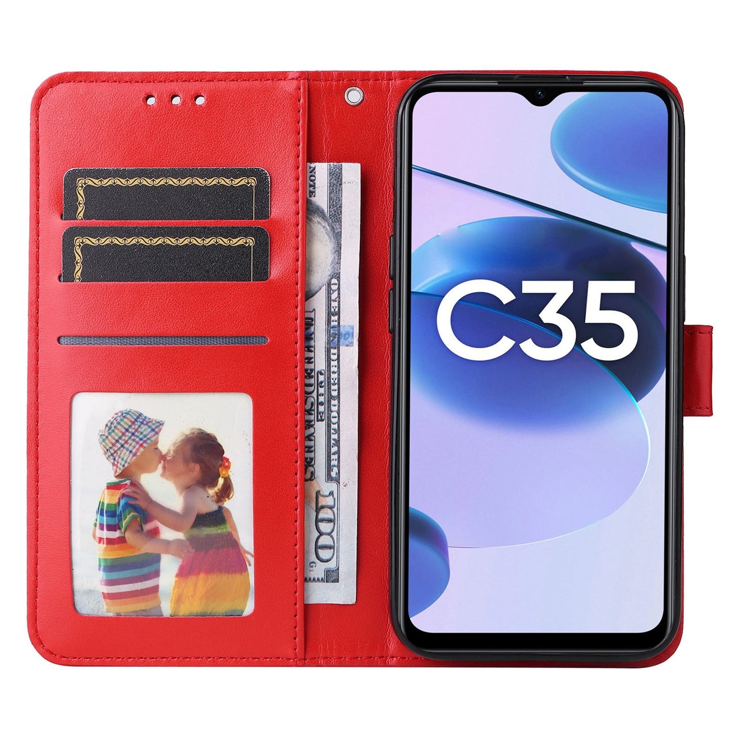 Realme C35 4G Sunflower Embossed Leather Wallet Phone Case with Kickstand and Card Holder