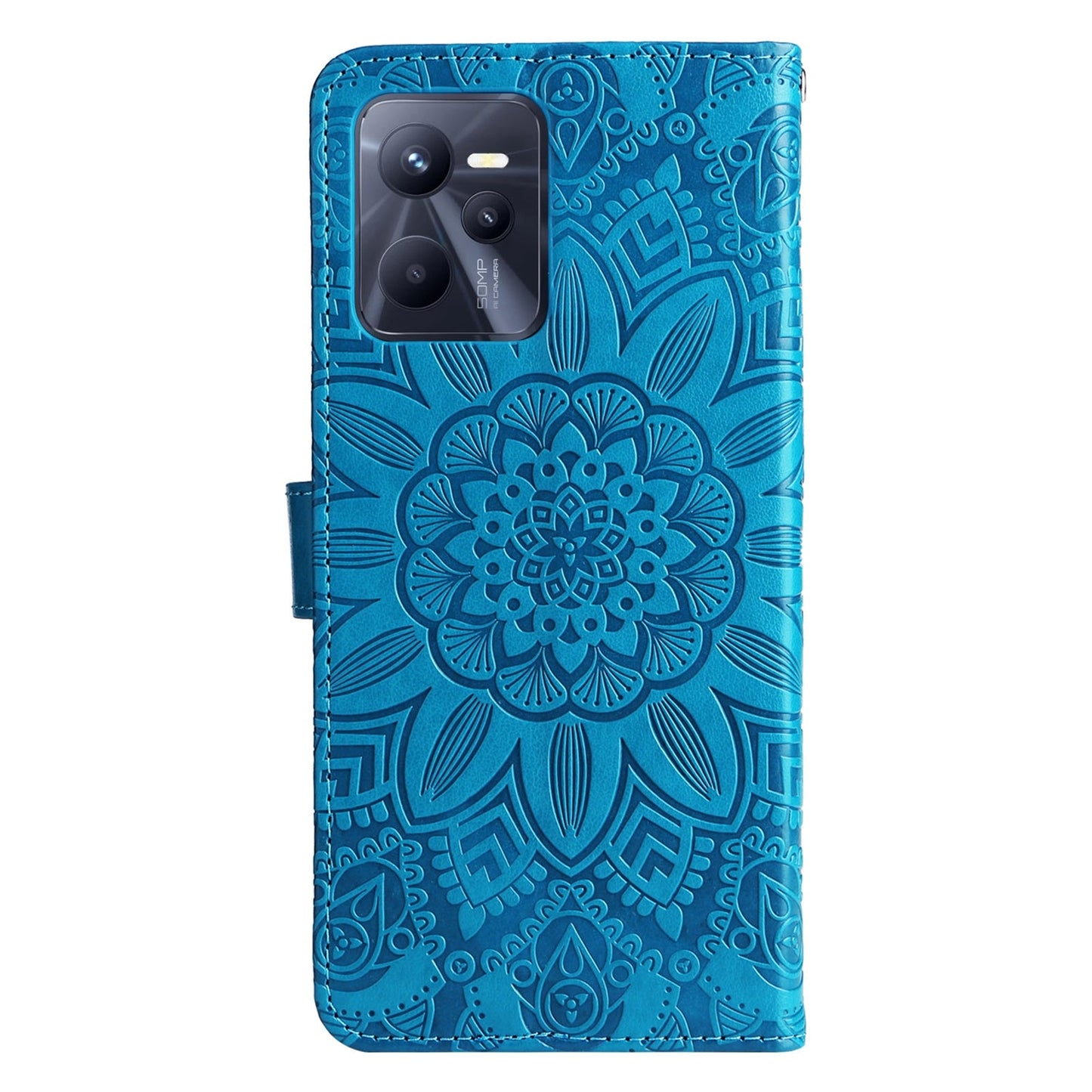 Realme C35 4G Sunflower Embossed Leather Wallet Phone Case with Kickstand and Card Holder
