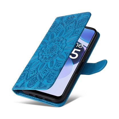 Realme C35 4G Sunflower Embossed Leather Wallet Phone Case with Kickstand and Card Holder