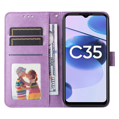 Realme C35 4G Sunflower Embossed Leather Wallet Phone Case with Kickstand and Card Holder