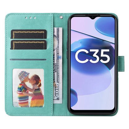 Realme C35 4G Sunflower Embossed Leather Wallet Phone Case with Kickstand and Card Holder