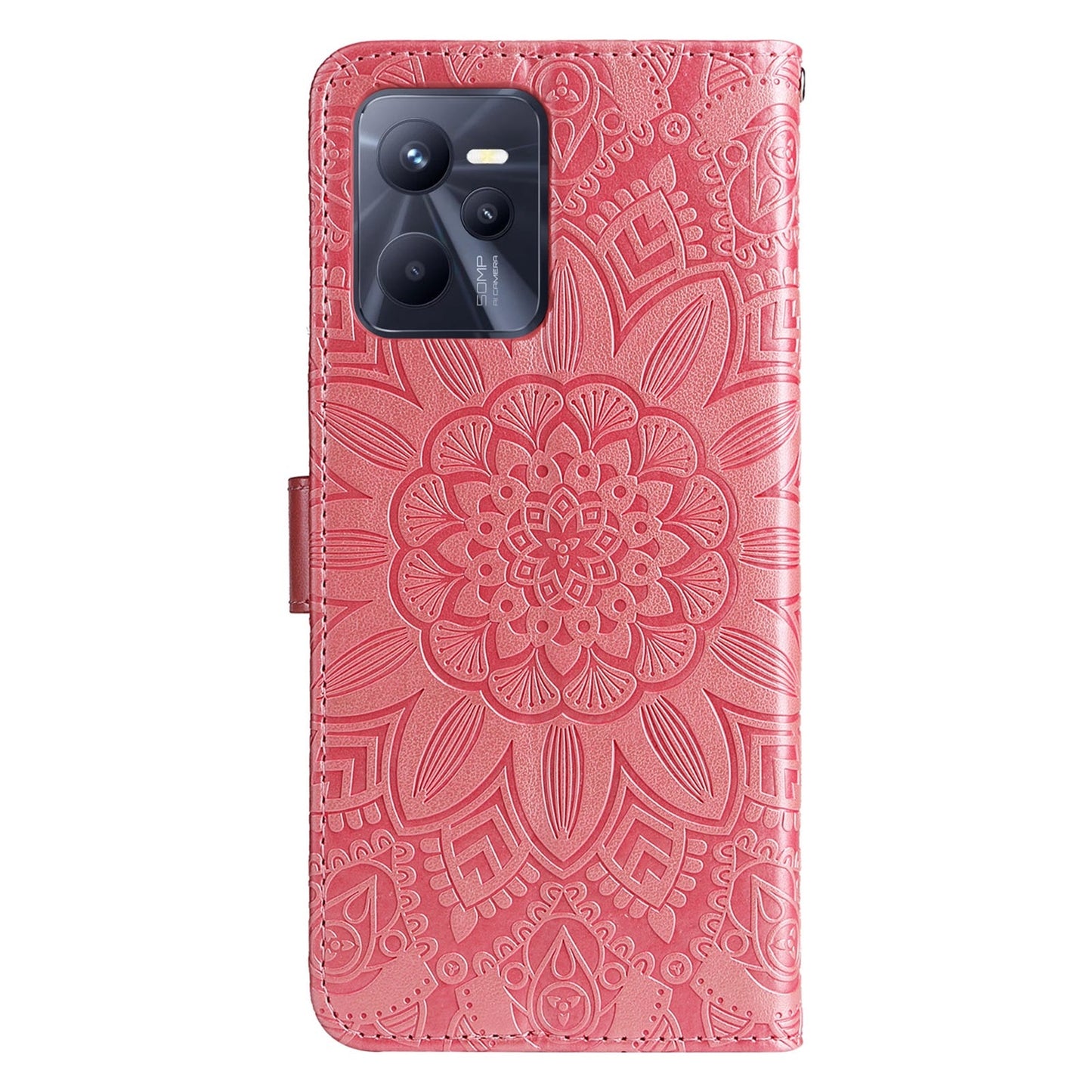Realme C35 4G Sunflower Embossed Leather Wallet Phone Case with Kickstand and Card Holder
