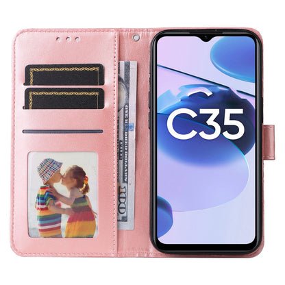 Realme Narzo 50A Prime Sunflower Embossed Leather Wallet Phone Case with Kickstand and Card Holder