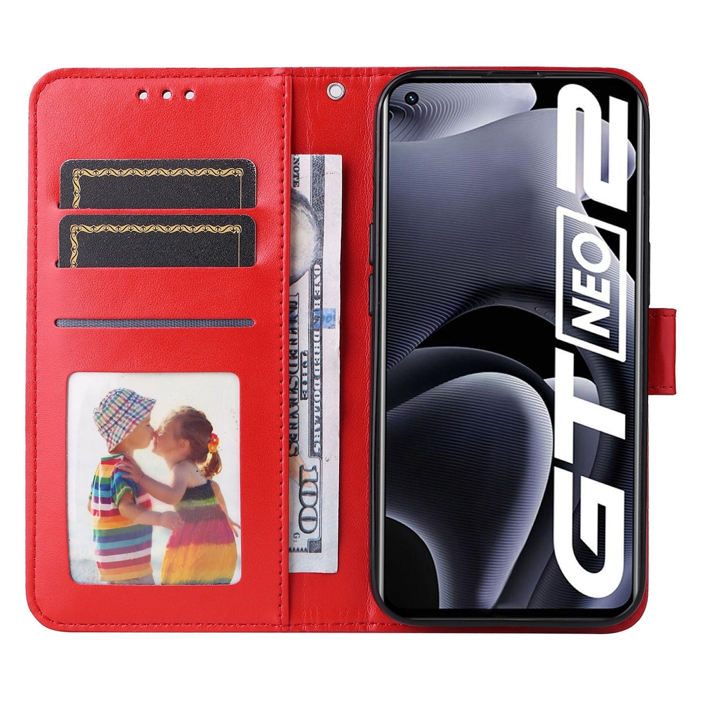 Realme GT Neo2 Sunflower Embossed Leather Wallet Phone Case with Kickstand and Card Holder