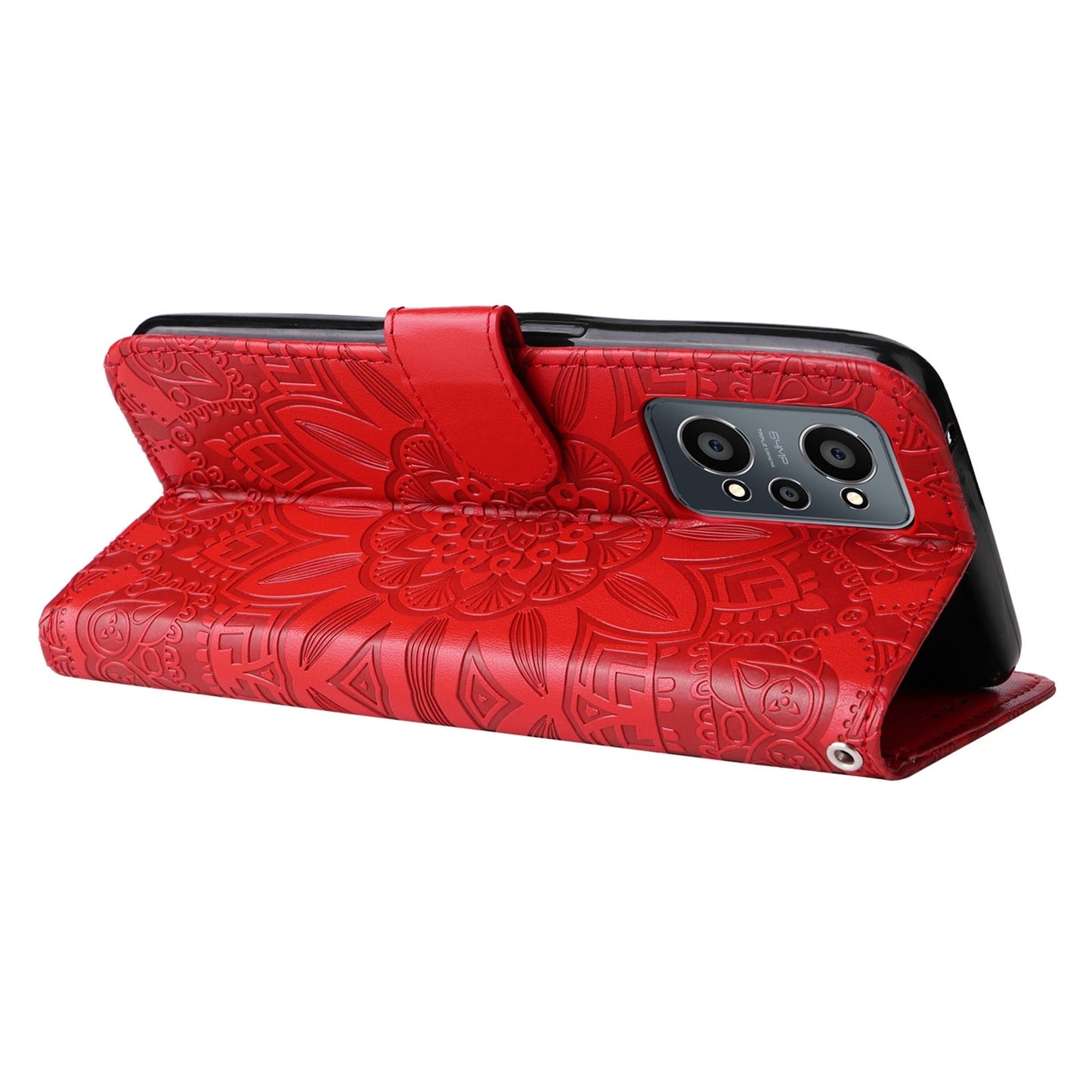 Realme GT Neo2 Sunflower Embossed Leather Wallet Phone Case with Kickstand and Card Holder
