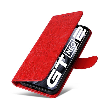 Realme GT Neo2 Sunflower Embossed Leather Wallet Phone Case with Kickstand and Card Holder
