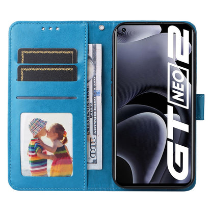 Realme GT Neo2 Sunflower Embossed Leather Wallet Phone Case with Kickstand and Card Holder