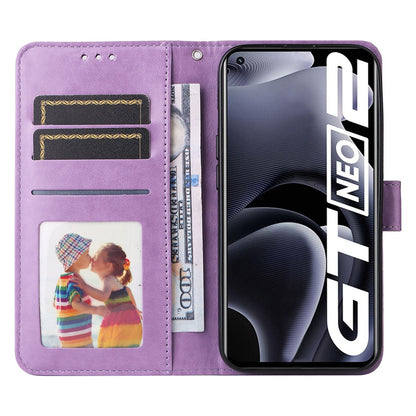 Realme GT Neo2 Sunflower Embossed Leather Wallet Phone Case with Kickstand and Card Holder